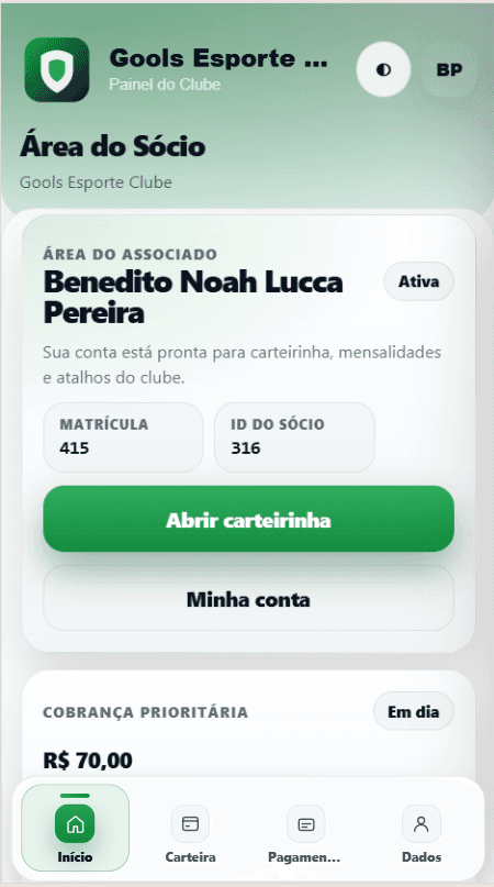 Área logada do associado no GOOLS